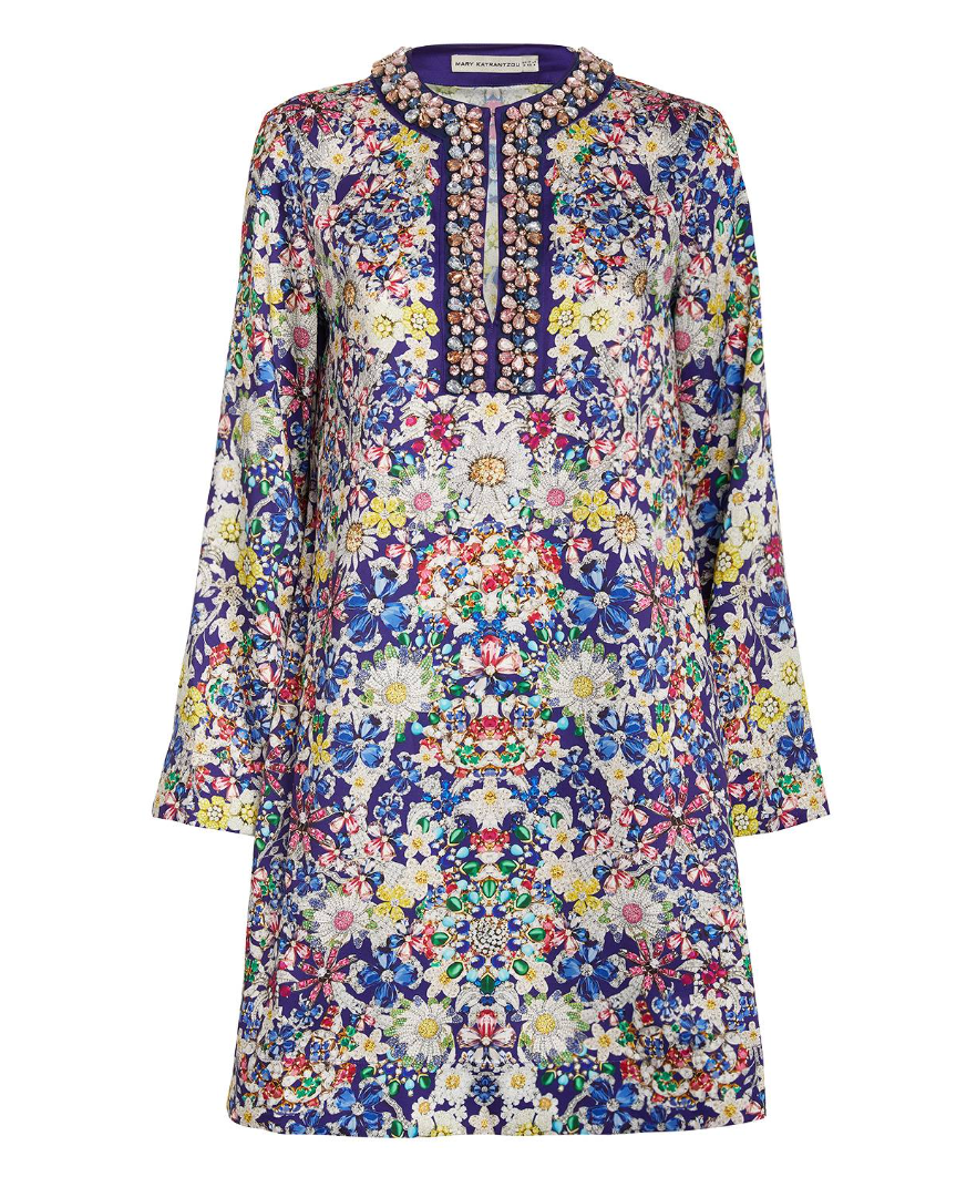 Floral Jewel Neck Tunic Mini Dress