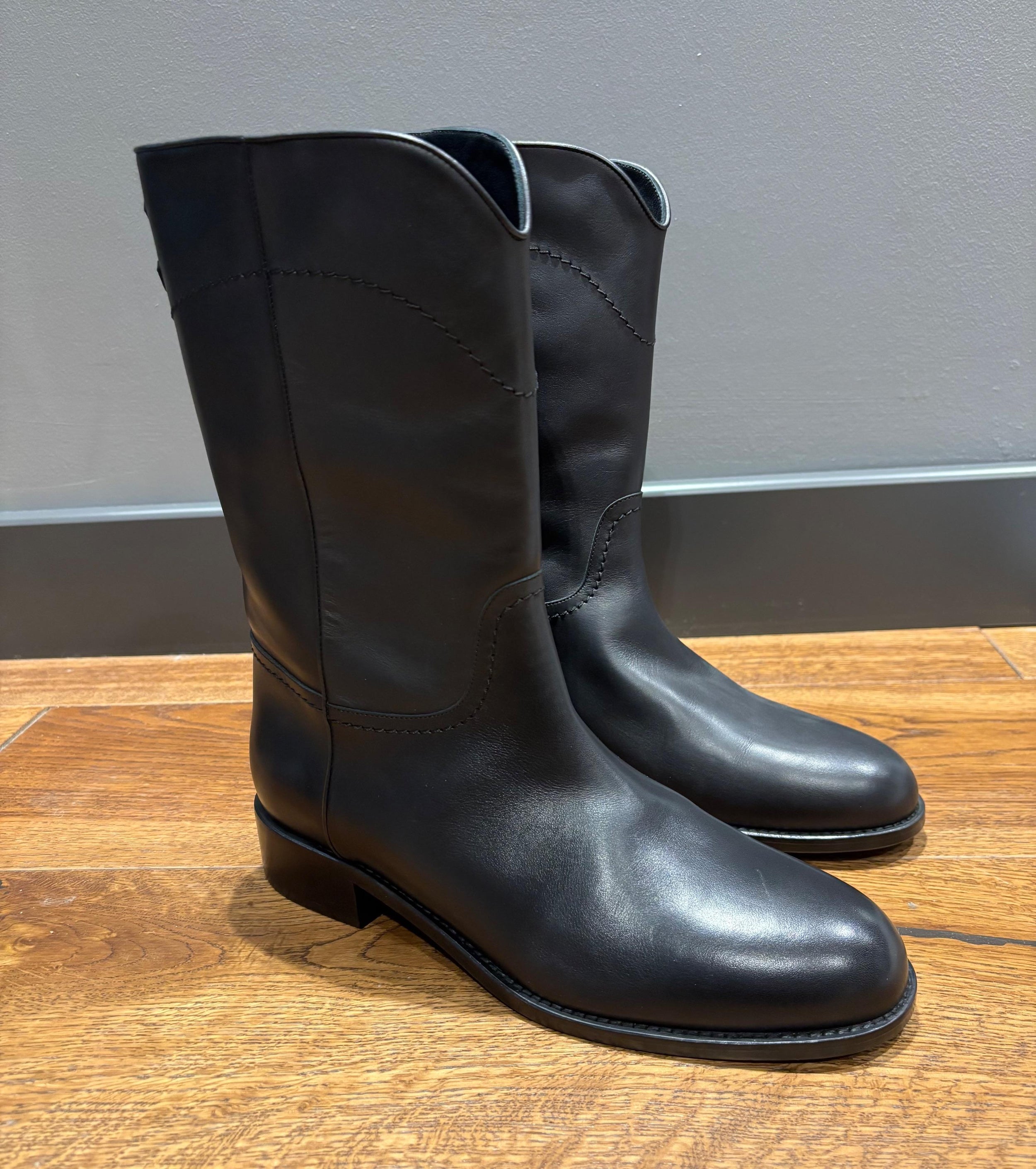 Chanel Black Leather CC Boots