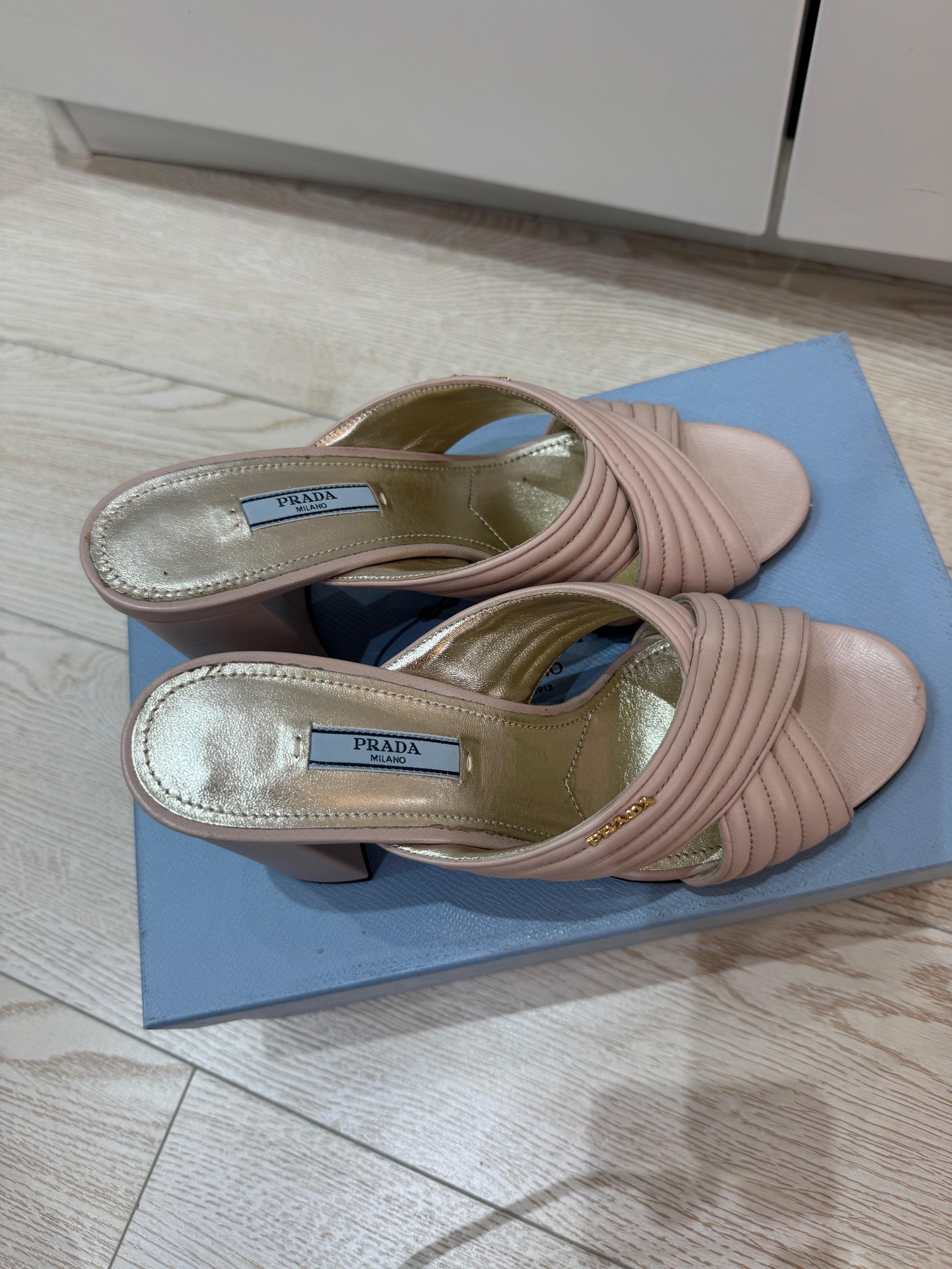Nude Leather Heeled Mules