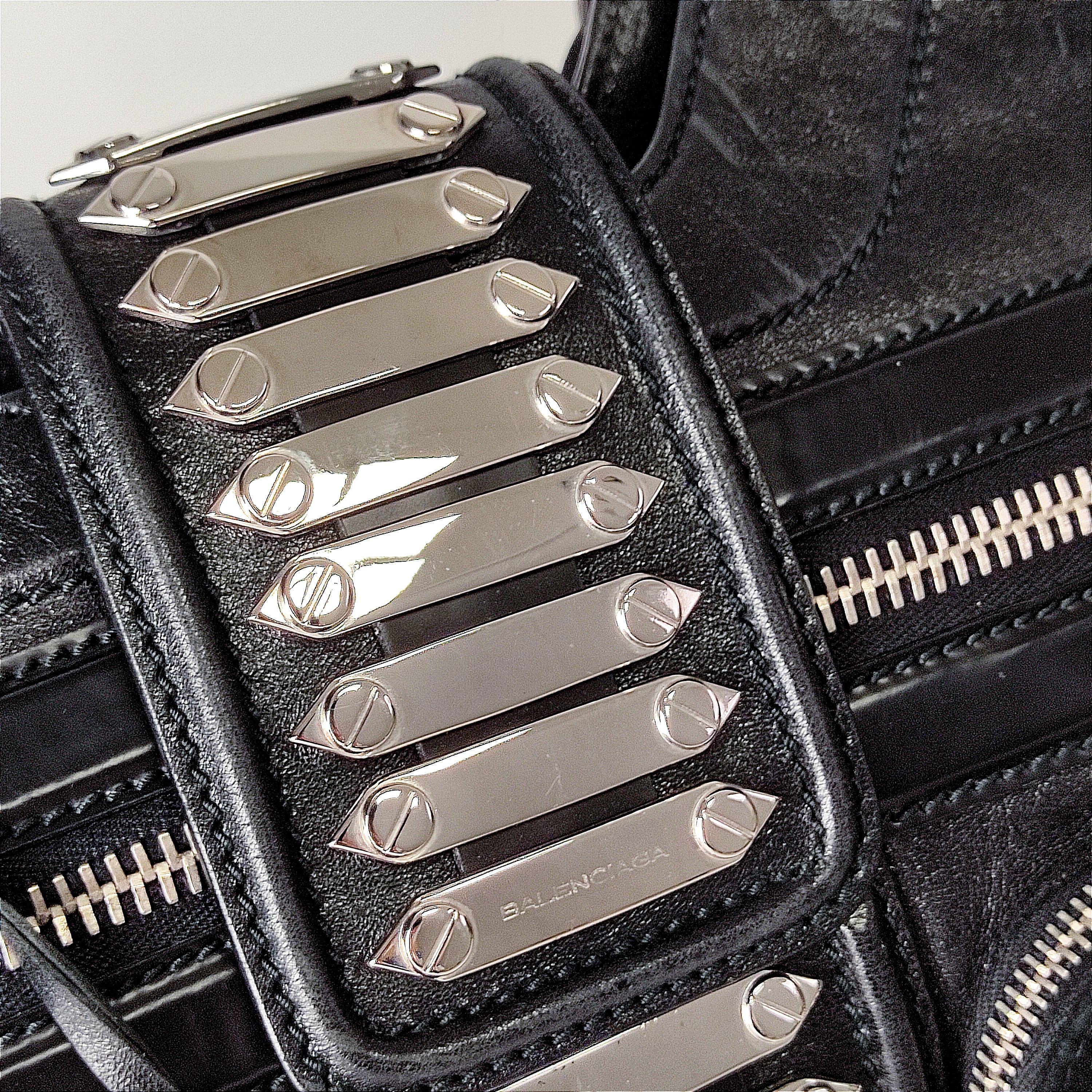 Black leather silver-tone studded tote bag