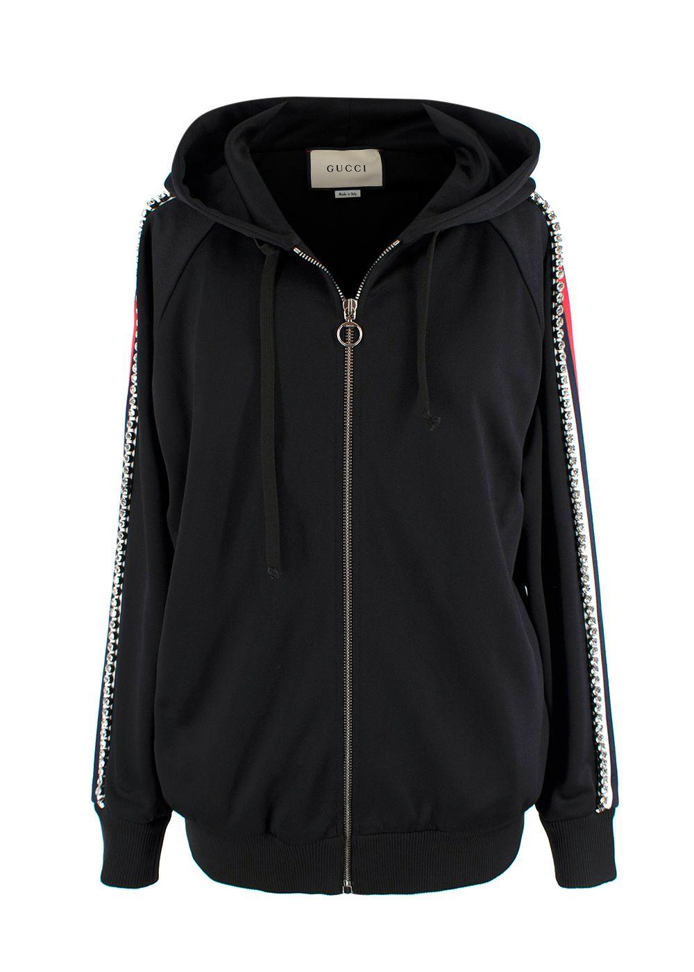 Gucci Black Crystal Stripe Sleeve Zip Up Hoodie