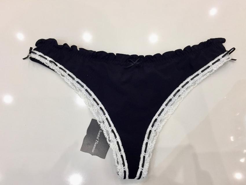 Chantal Thomass Black with Cream Frill Thong