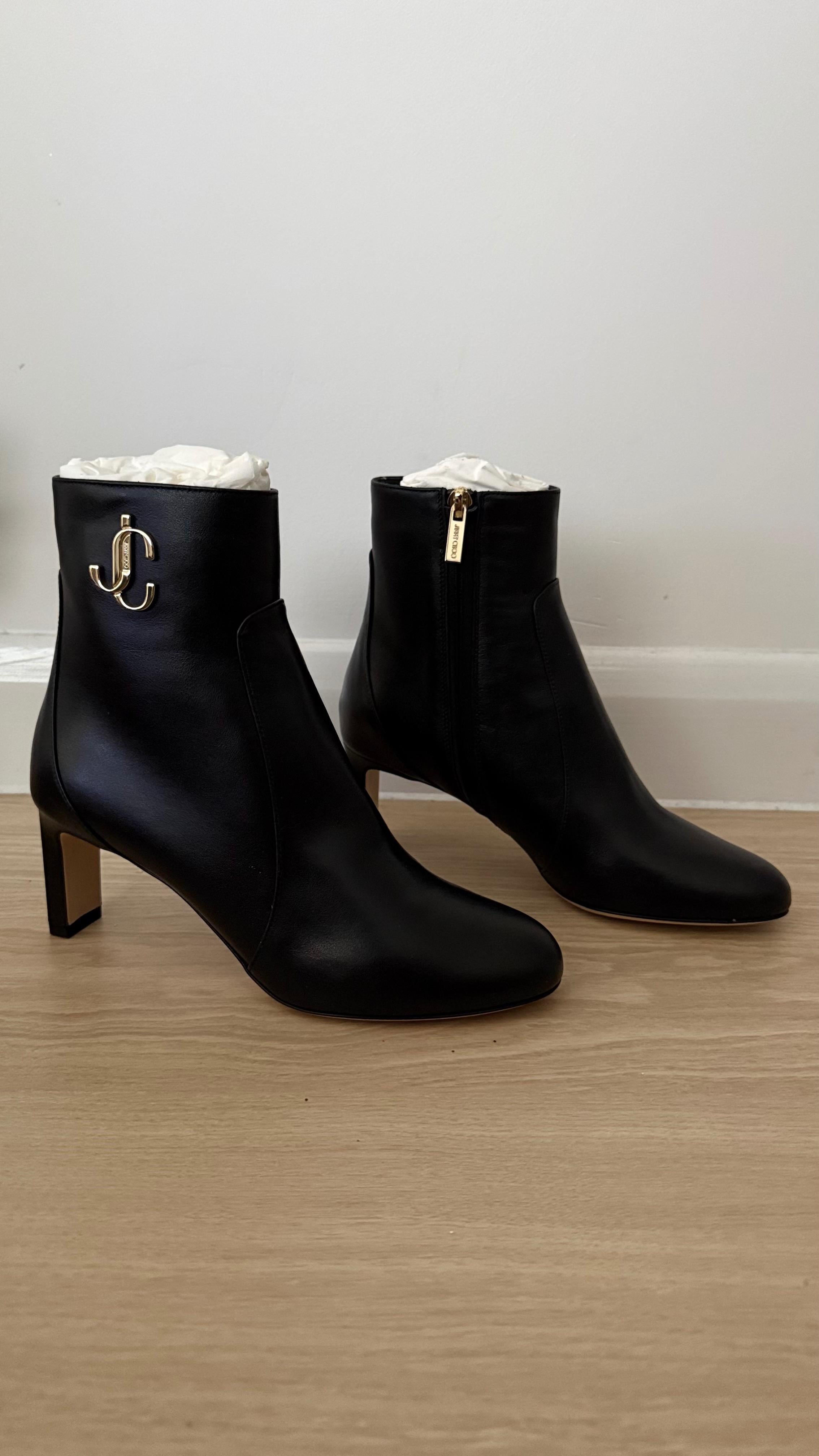 Jimmy Choo Black Leather Minori 65  JC Ankle Boots