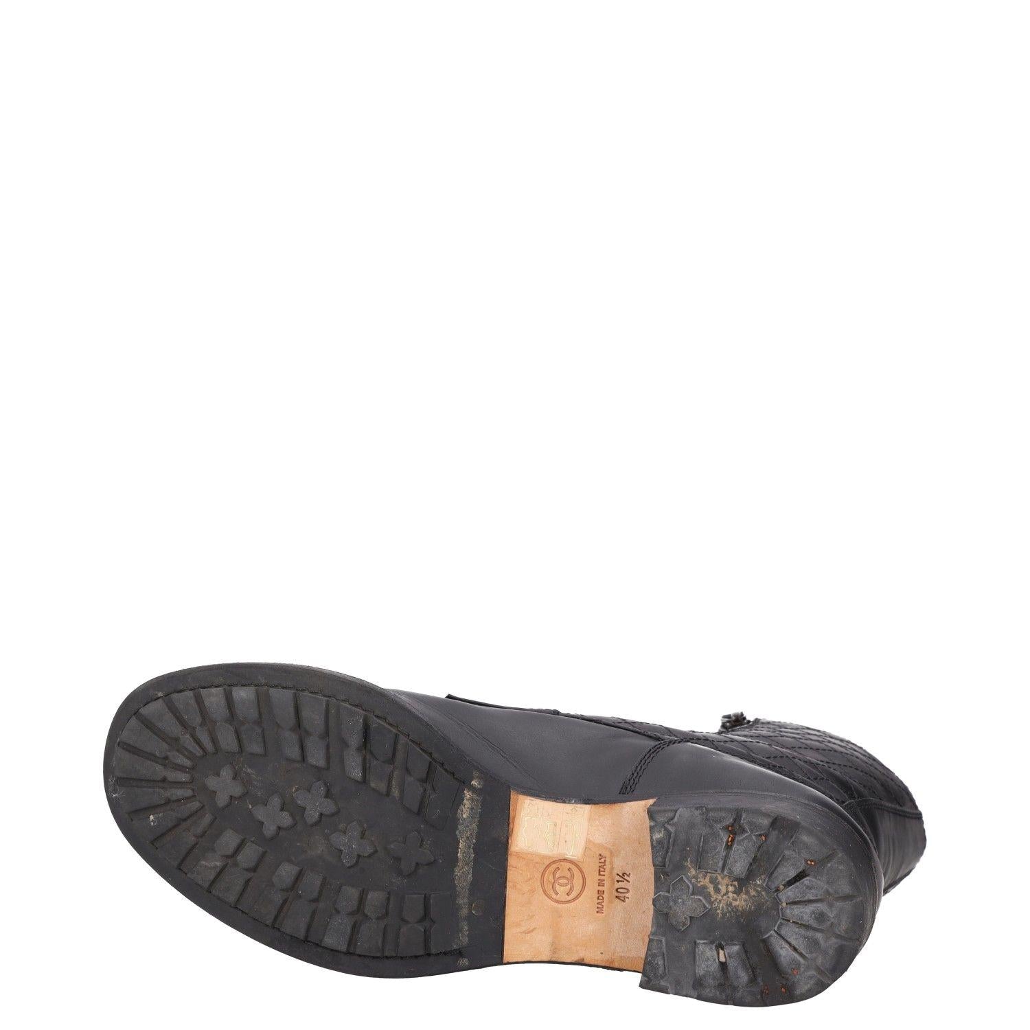 Chanel Interlocking CC Logo Leather Combat Boots
