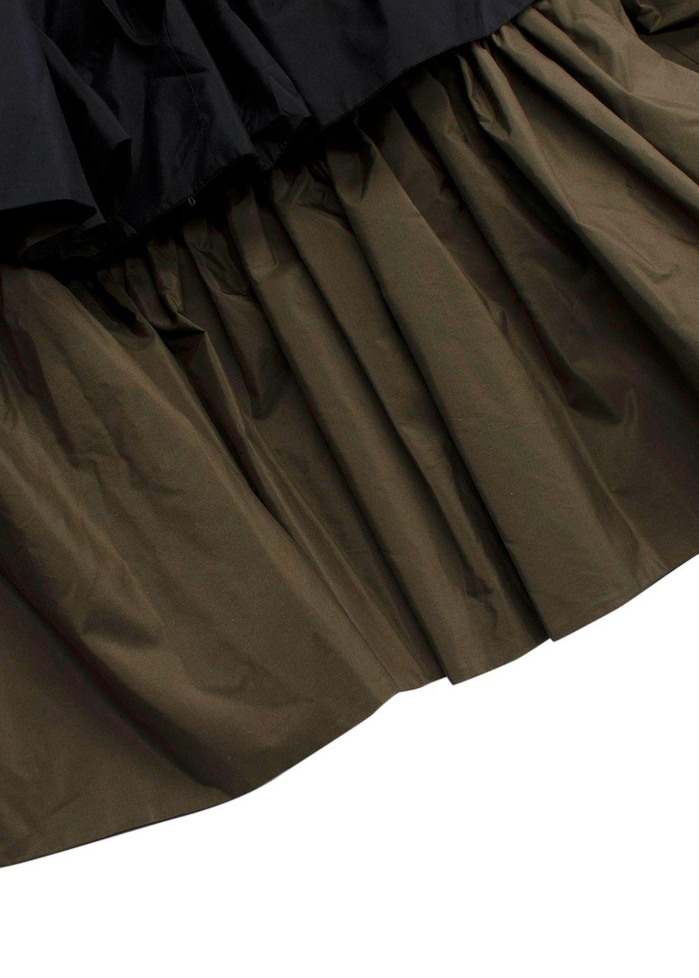 Alexander McQueen Black And Khaki Ruffled Midi Dress