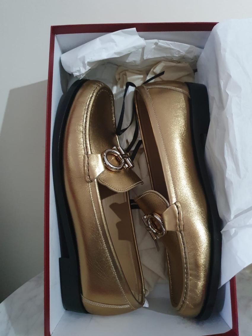 Ferragamo Metallic Leather Rolo Loafers