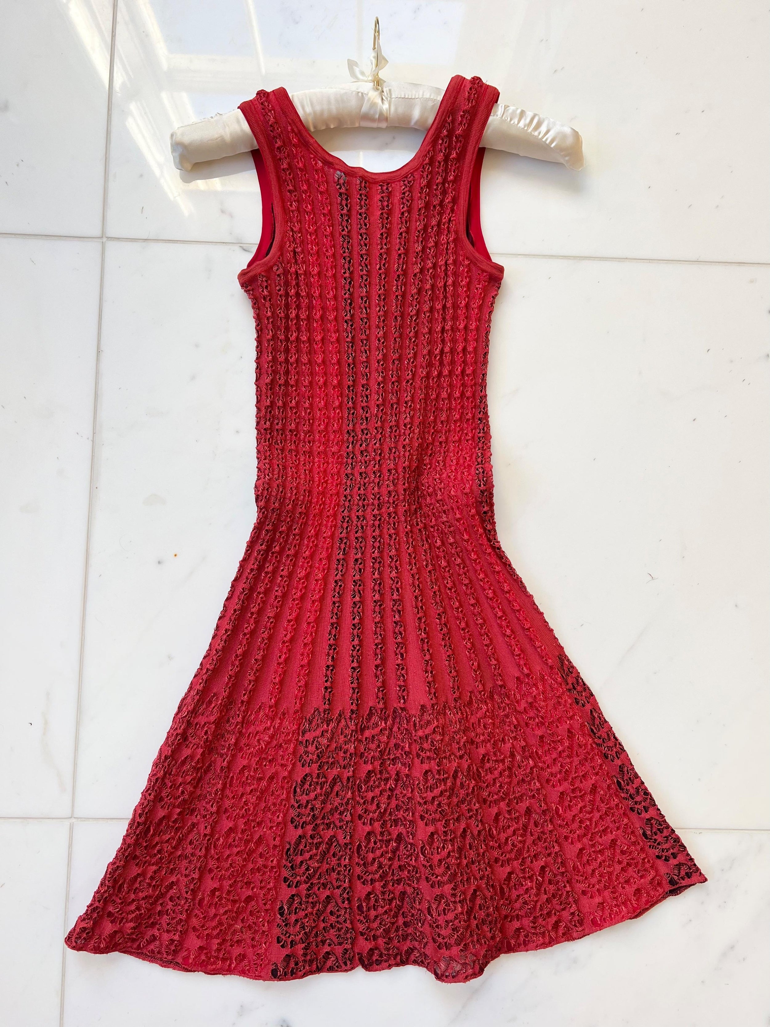 Red Knitted Skater Dress