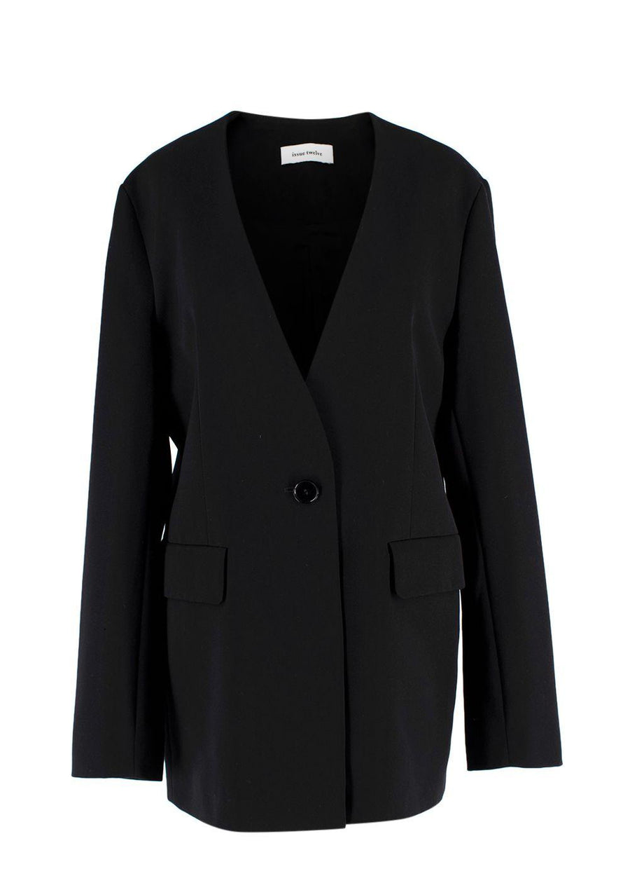 Issue Twelve Black Collarless Single Breasted Blazer