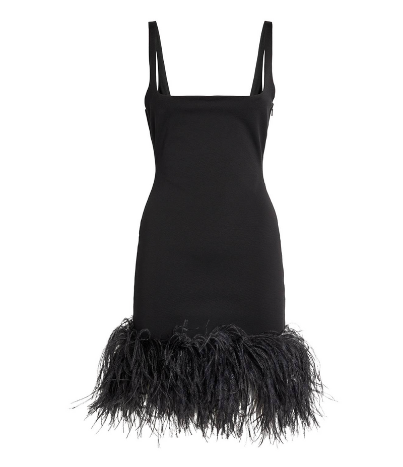 16Arlington  Marabou Feather-Trim Mini Dress