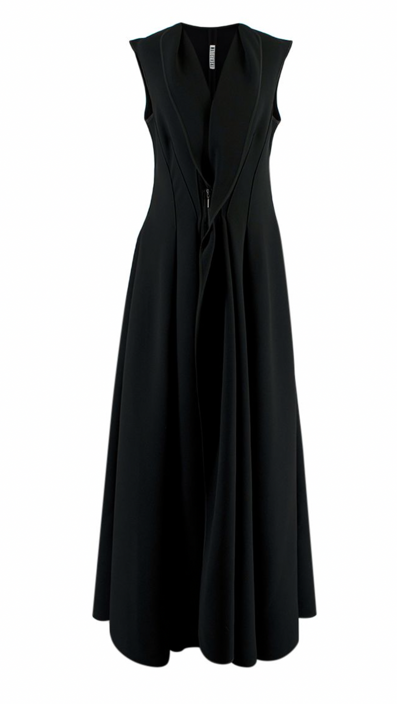 Black Flared Pleated Zip Gown