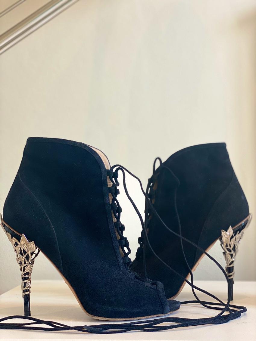 Ralph & Russo Black Suede Lace-Up Eden Heel Booties