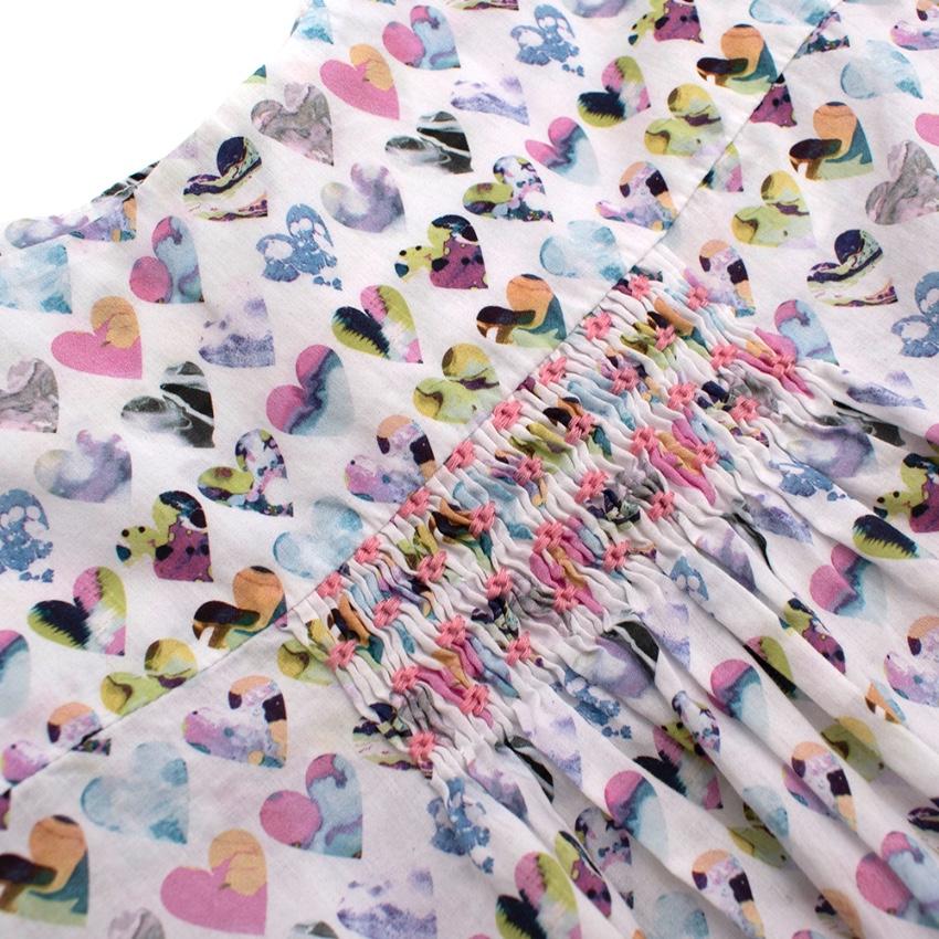 Fleurisse White Heart Print Cotton Smocking Embroidery Dress