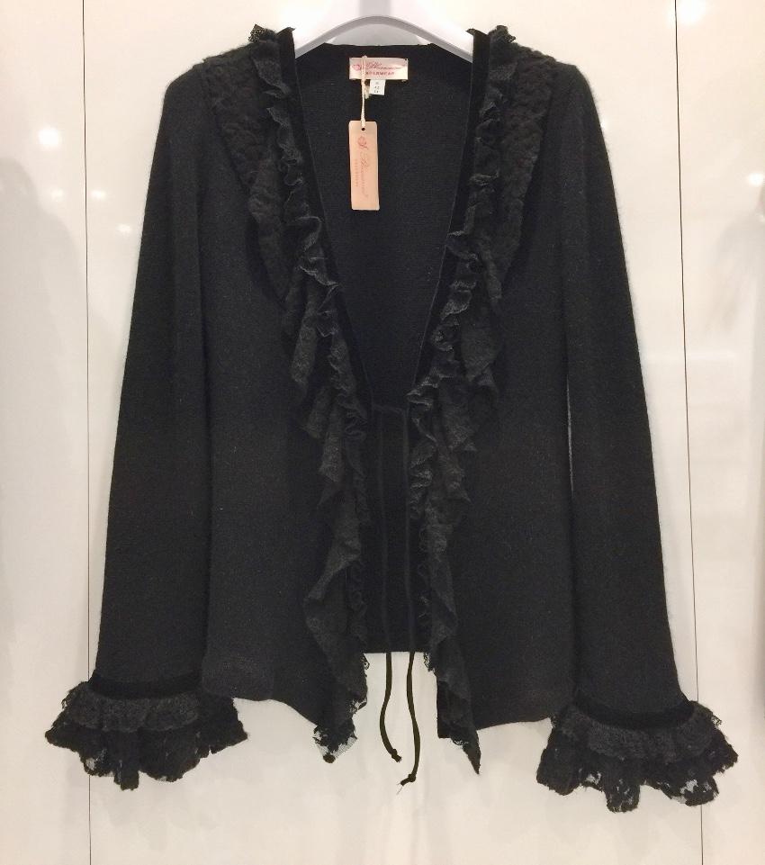 Blumarine Black Angora Wool & Leavers Lace Soft Jacket Cardigan