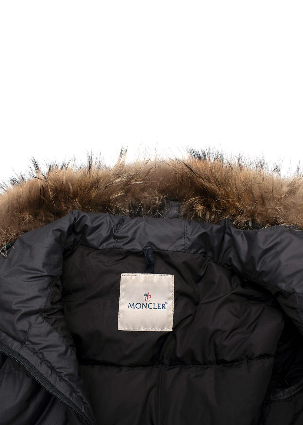 Moncler Grey Longline Nantes Puffer with Racoon Fur Hood