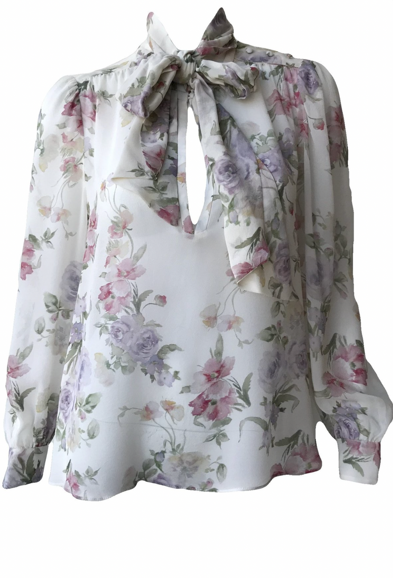 Love Shack Fancy Semi Sheer Silk Floral Printed Blouse