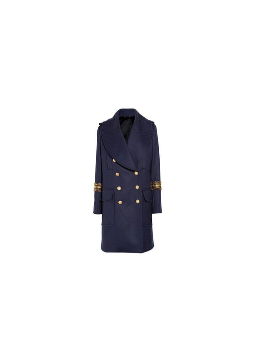 Navy Rabbit-lined wool coat