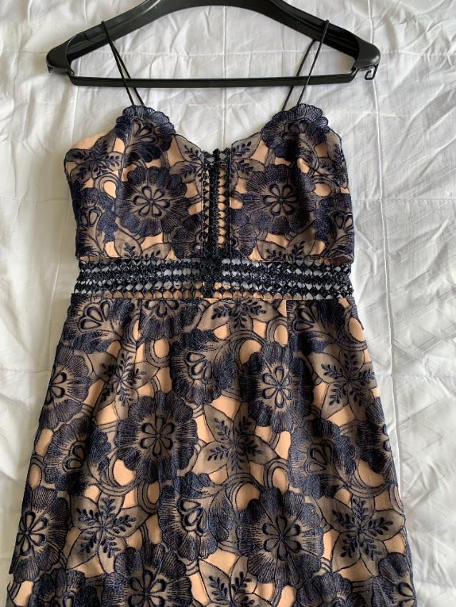 Self Portrait Blue/Nude Floral Lace Midi Dress