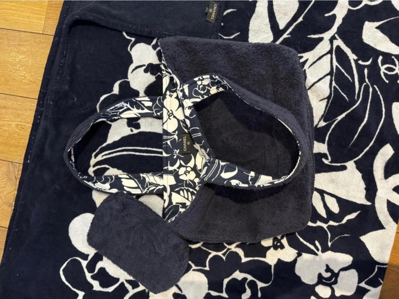 Navy/White Camlia Print Terry Bag, Towel And Pouch