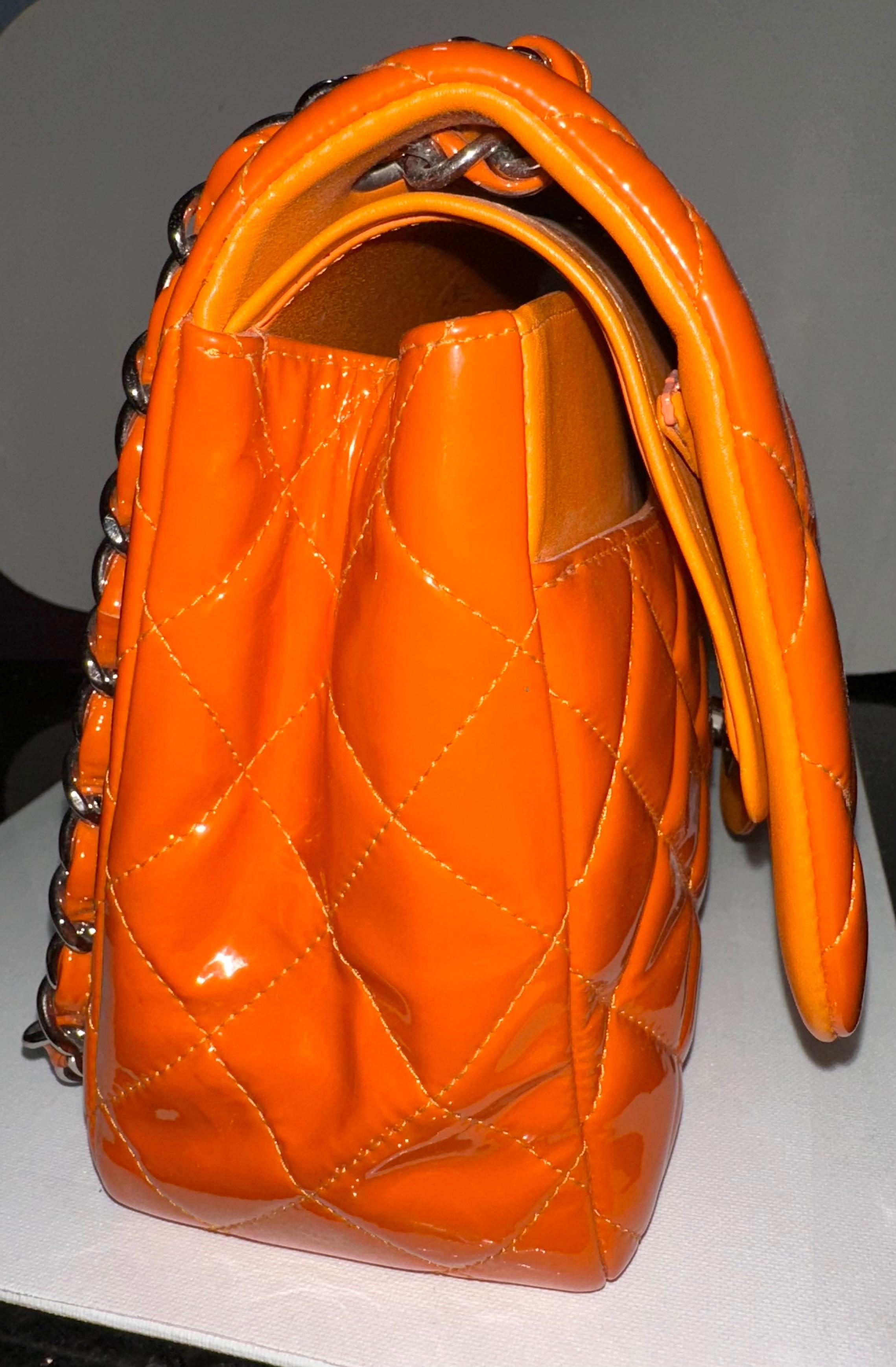Chanel Orange Patent Classic Flap