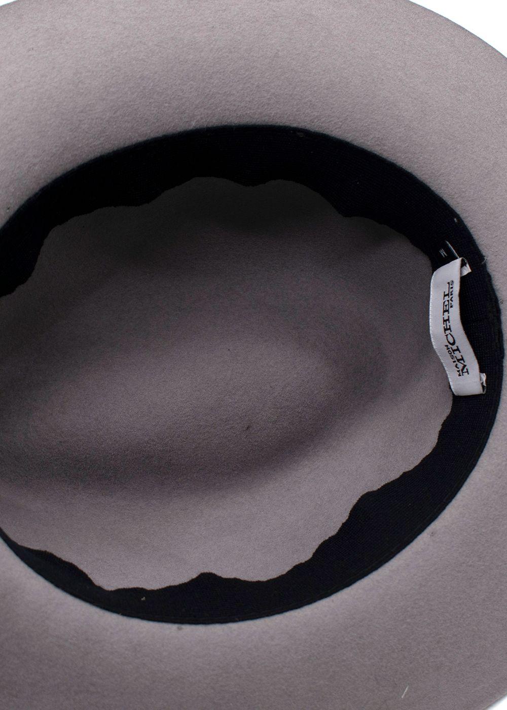 Maison Michel Paris Grey Fedora Hat With Black Ribbon Detail