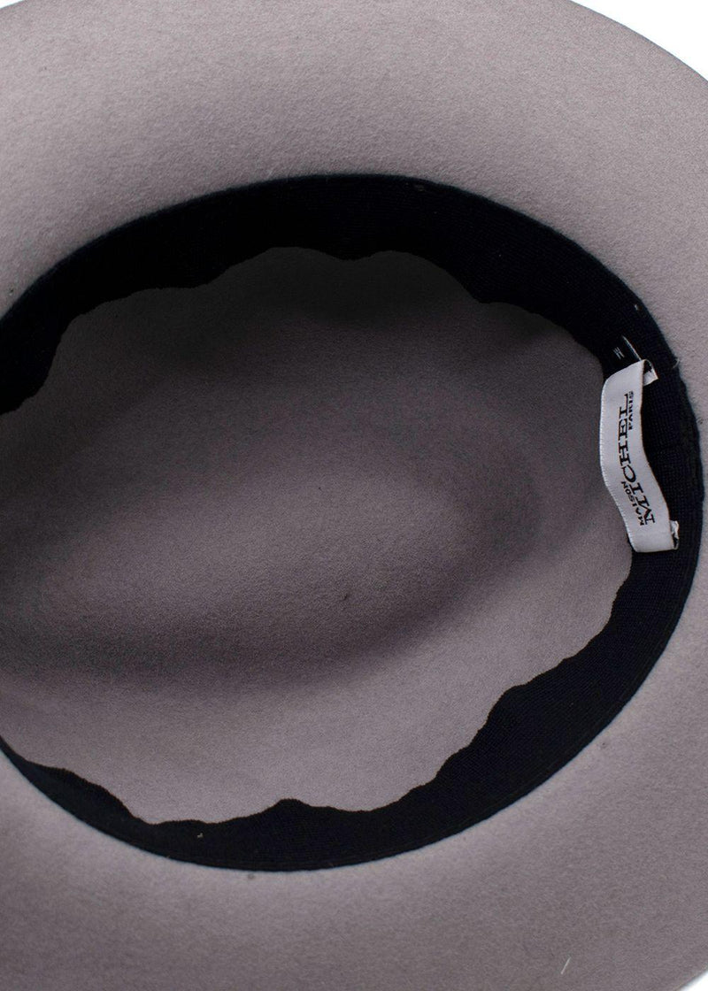 Maison Michel Paris Grey Fedora Hat With Black Ribbon Detail