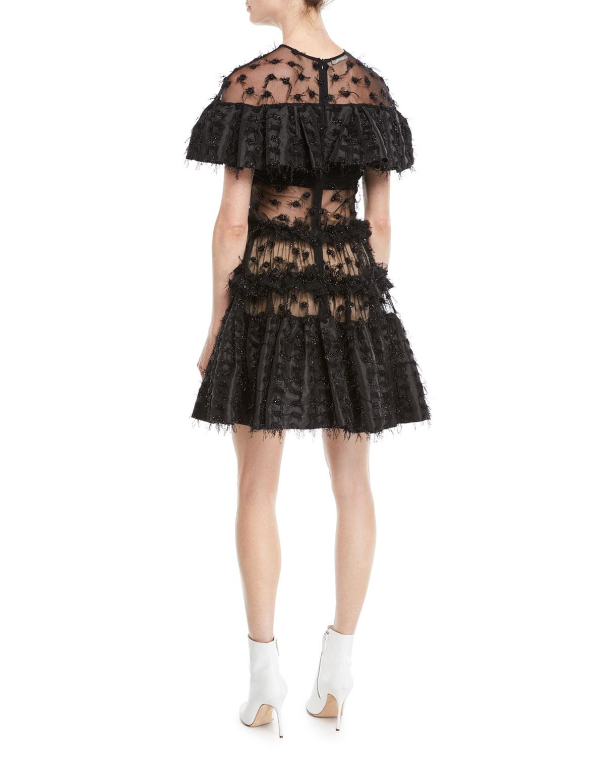 ANAIS JOURDEN black sheer shimmery ruffle tulle DRESS