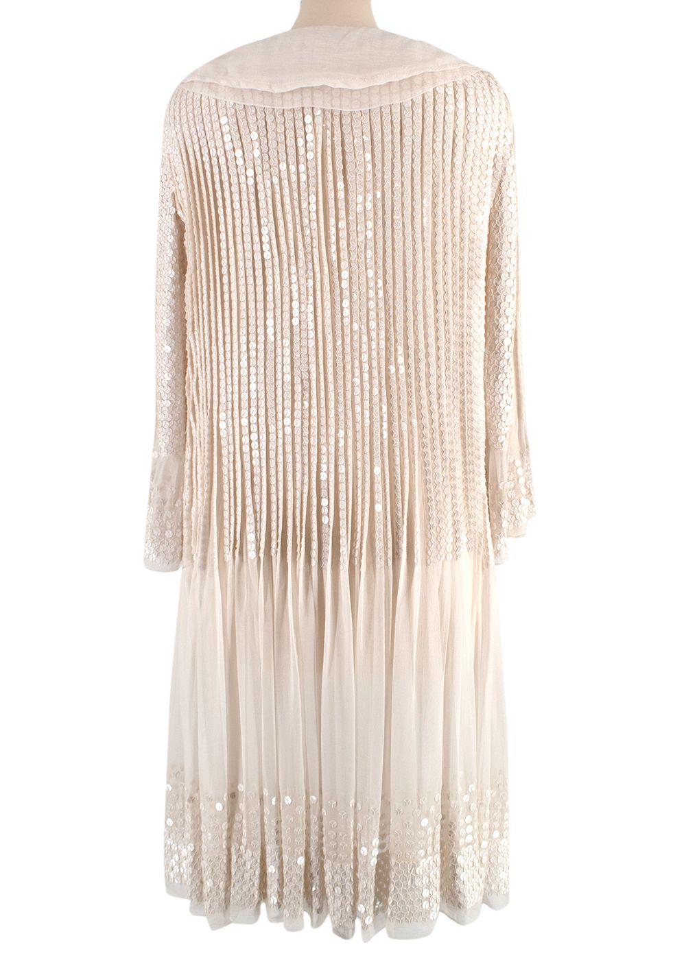 Chloe Ecru Sequin Embroidered Silk Pleated Dress