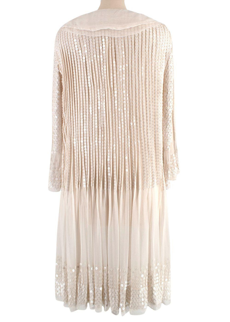 Chloe Ecru Sequin Embroidered Silk Pleated Dress