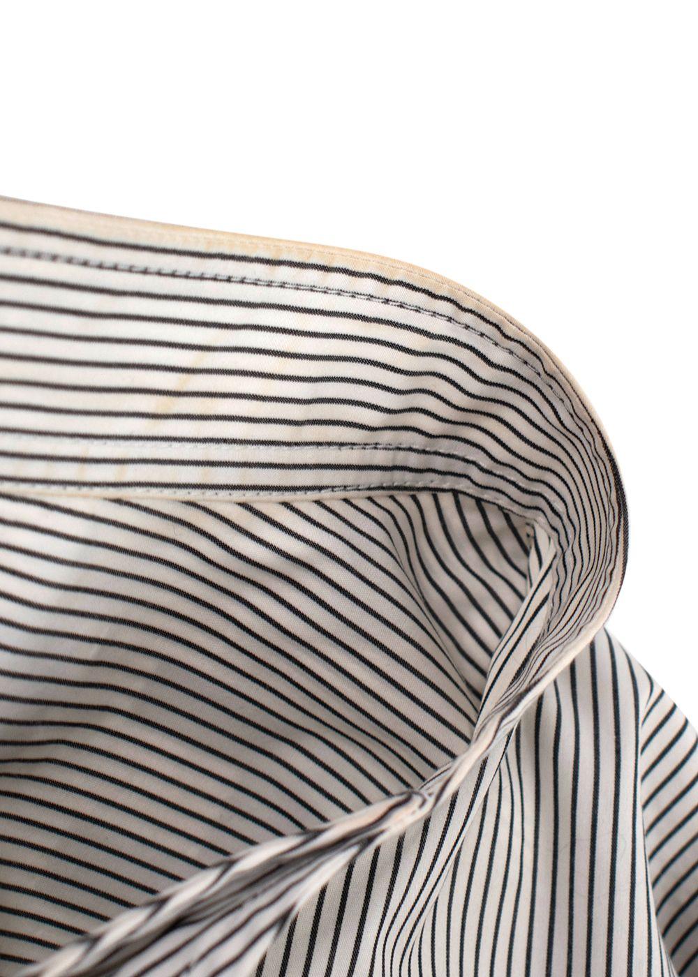 Balenciaga White and Navy Striped Logo Oversized Shirt with Tie Detail