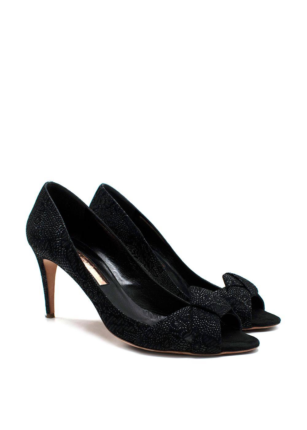 Rupert Sanderson Black Peep Toe Mid Heel Pumps
