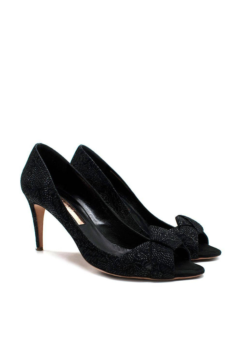 Rupert Sanderson Black Peep Toe Mid Heel Pumps