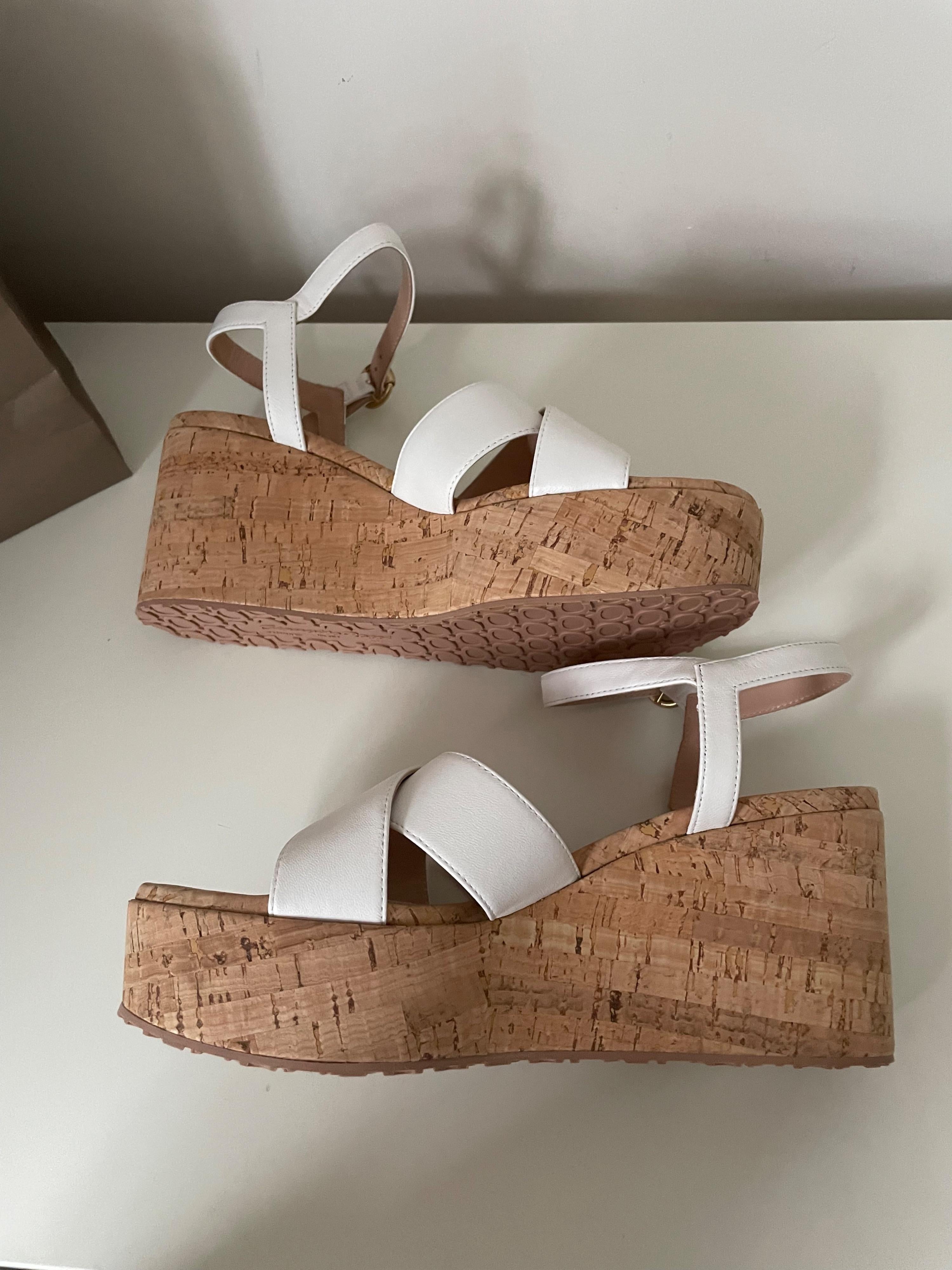 Gianvito Rossi White Cork Platform Wedges