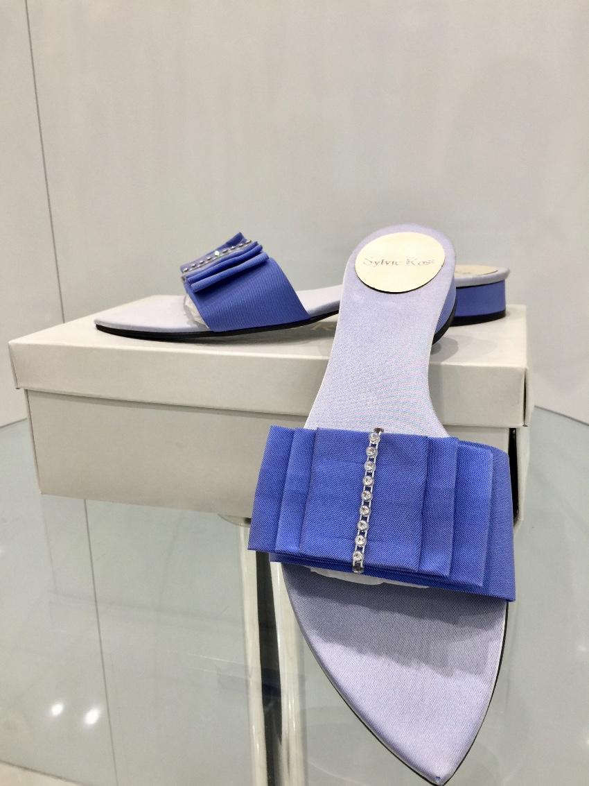 Sylvie Rost Paris Blue Bow Slides