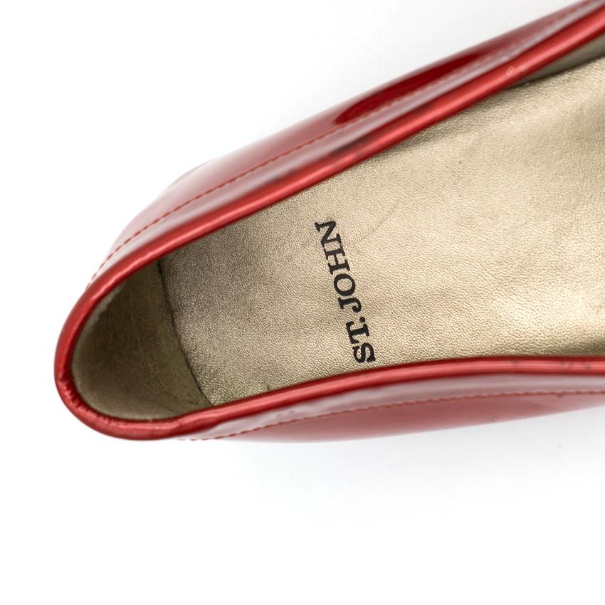 St. John Red Metallic Leather Loafers