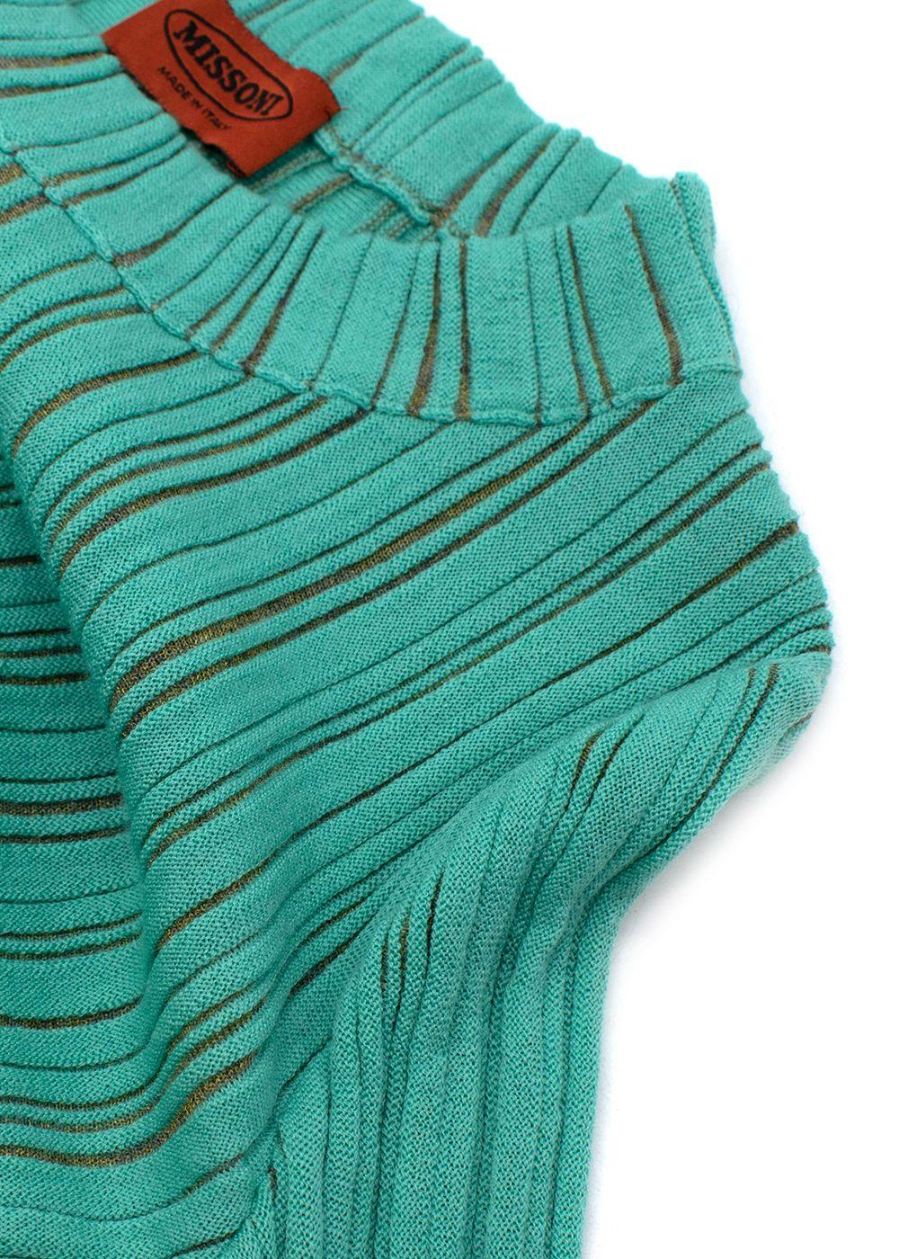 Green Ribbed Knit Cotton Long Sleeved Top