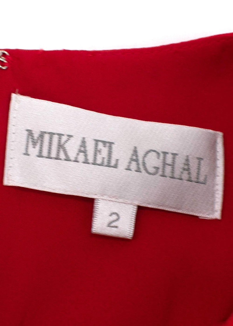 Mikael Aghal Red Cape Sleeve Midi Dress