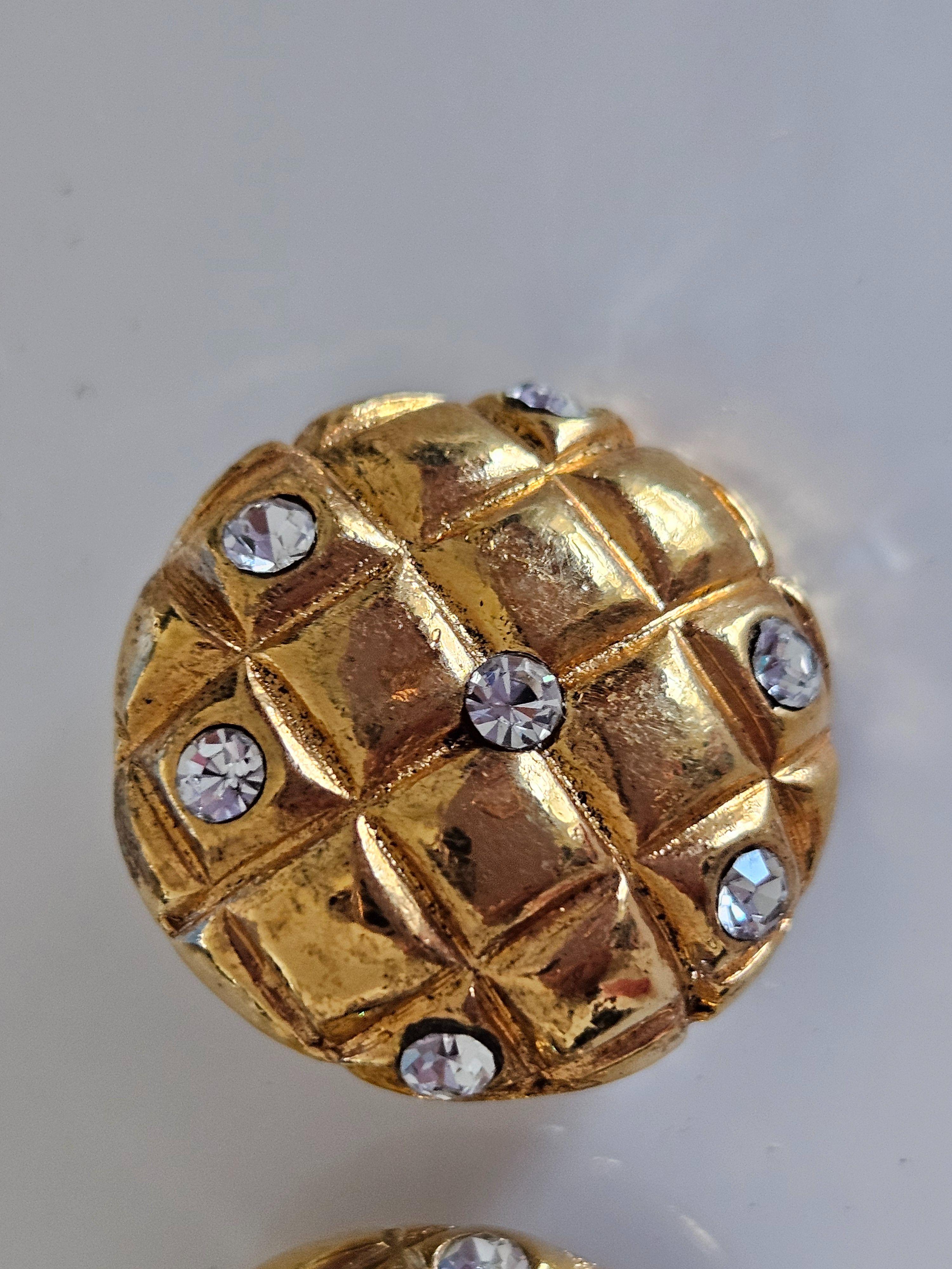 Chanel Vintage Gold Metal and Rhinestone Clip Earrings