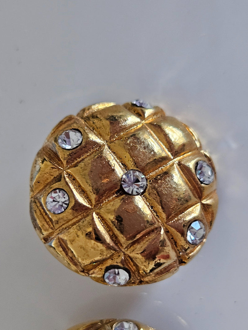 Chanel Vintage Gold Metal and Rhinestone Clip Earrings