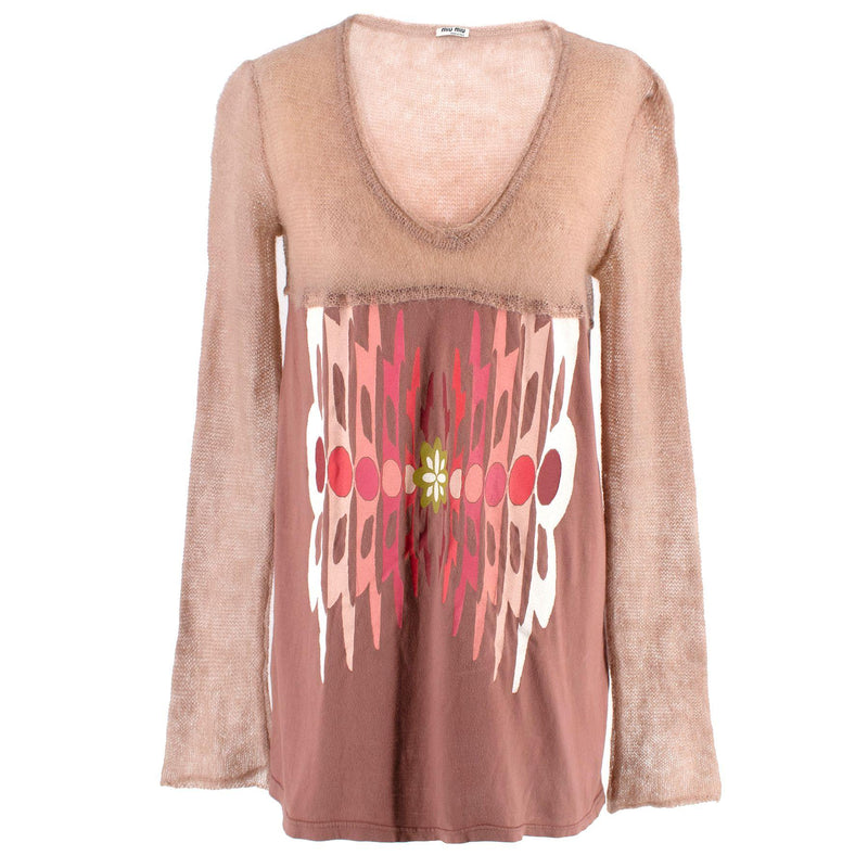 Miu Miu Knitted Trim Long-sleeved Top