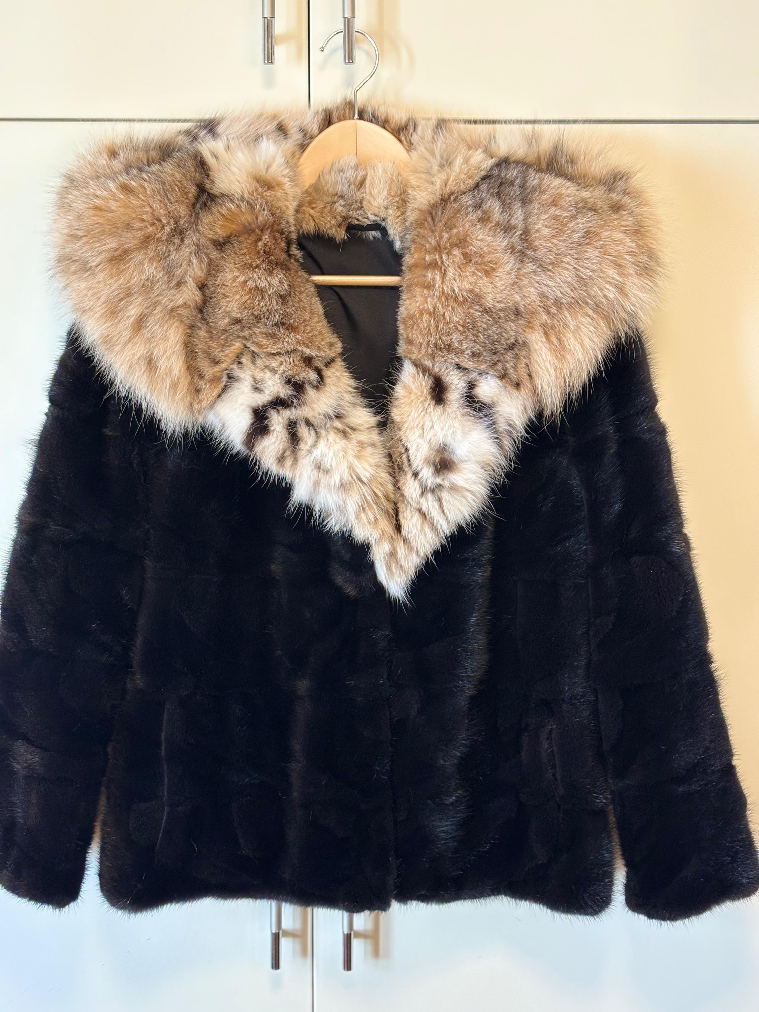 Bespoke Lightweight Black Mink /Bobcat Hooded Jacket