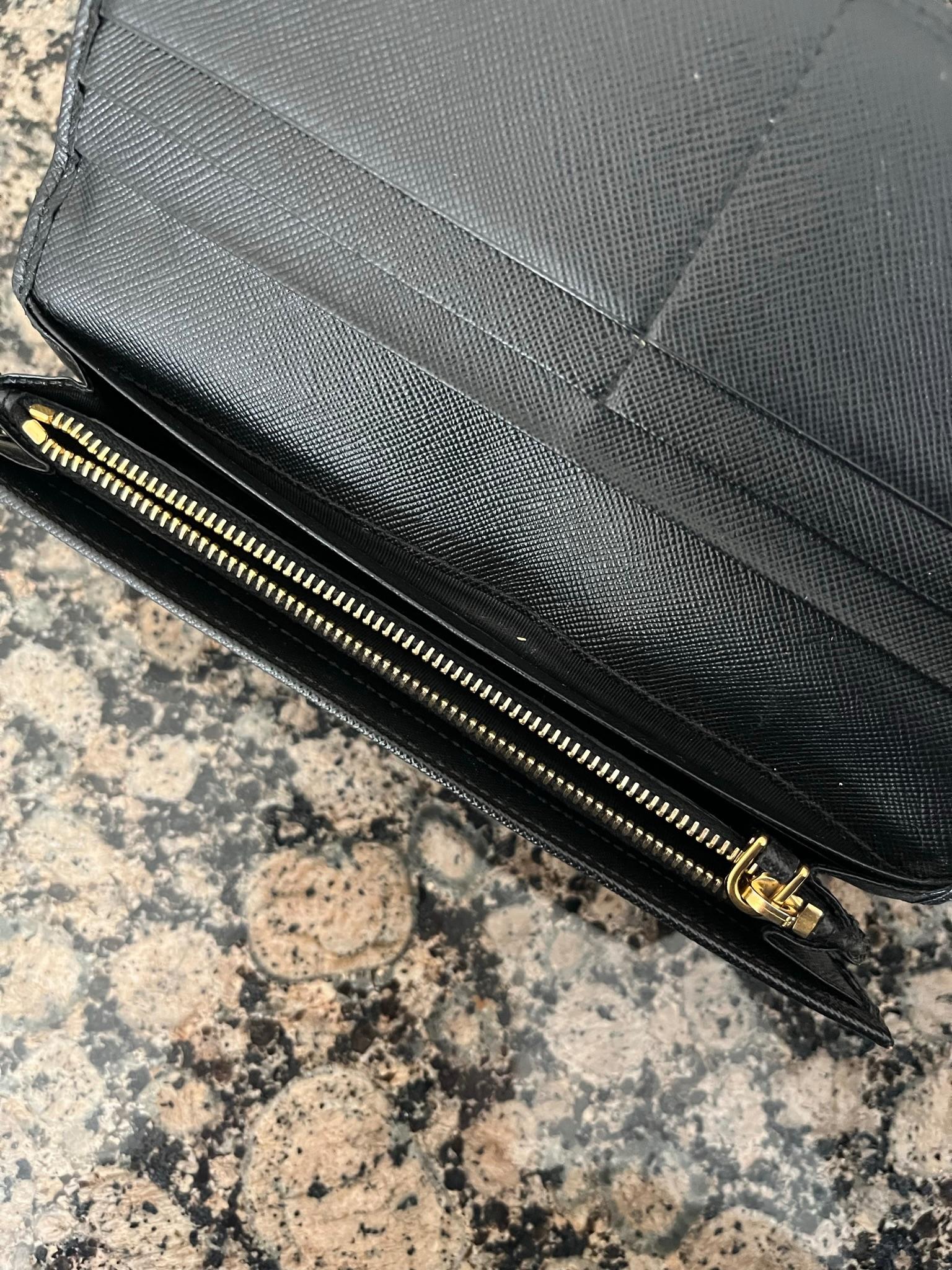 Prada Black Saffiano Leather Bow Wallet