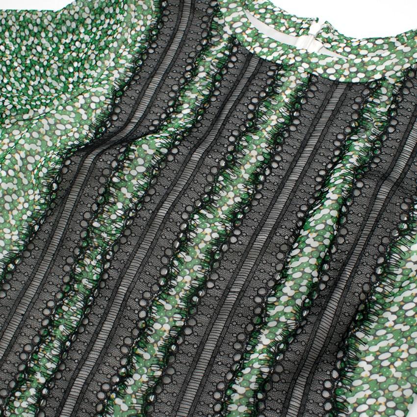 Mikael Aghal Green floral print dress with black lace trim