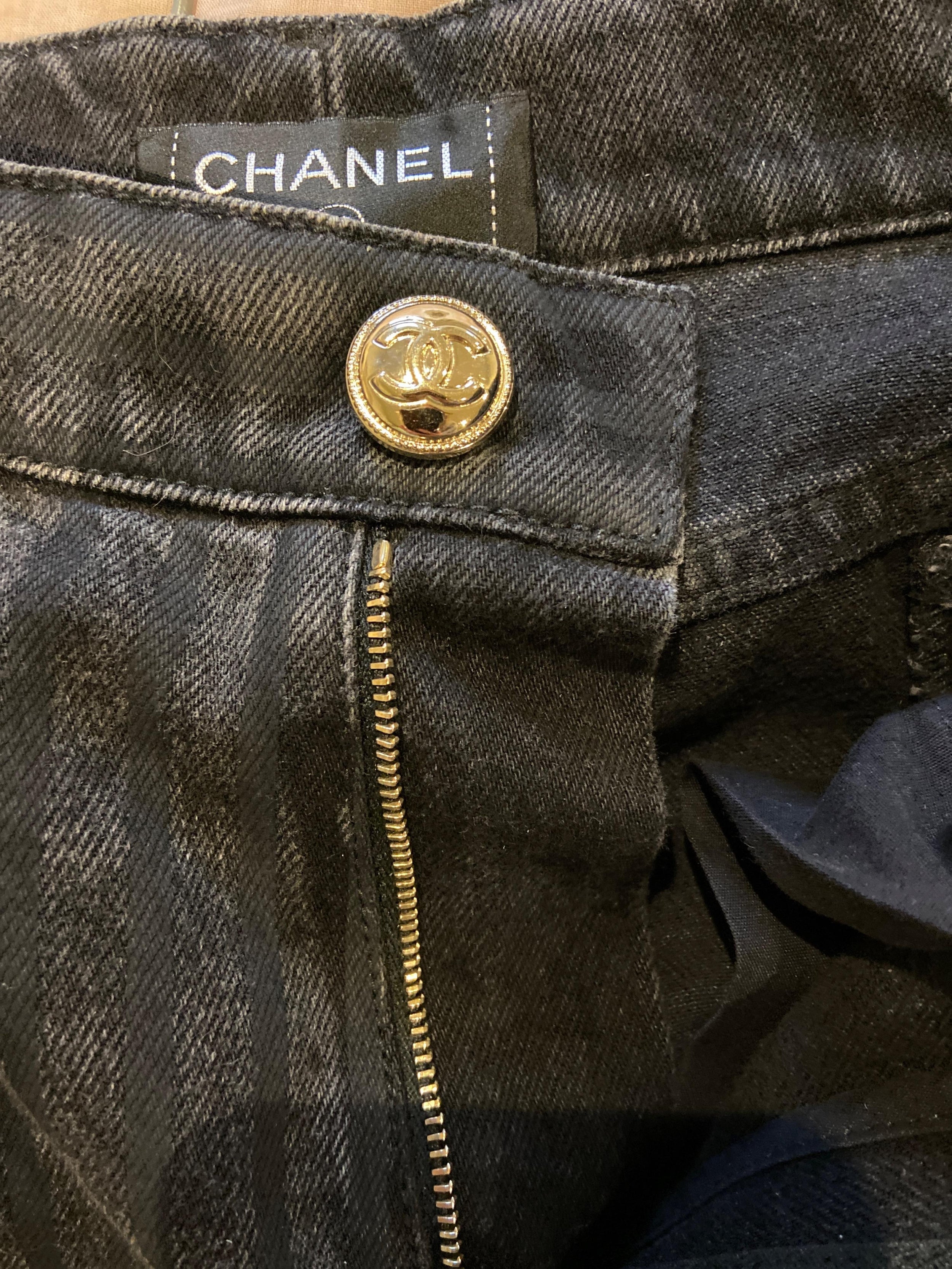 Chanel Grey Pinstripe Straight-Leg Jeans