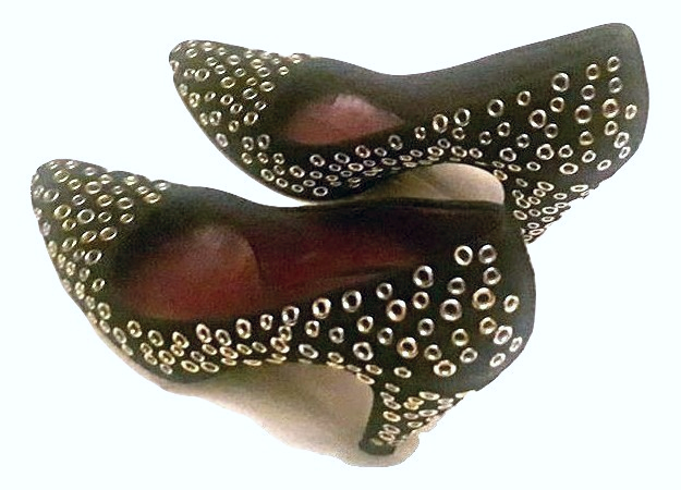 Prada Black and Gold Eyelet Pumps