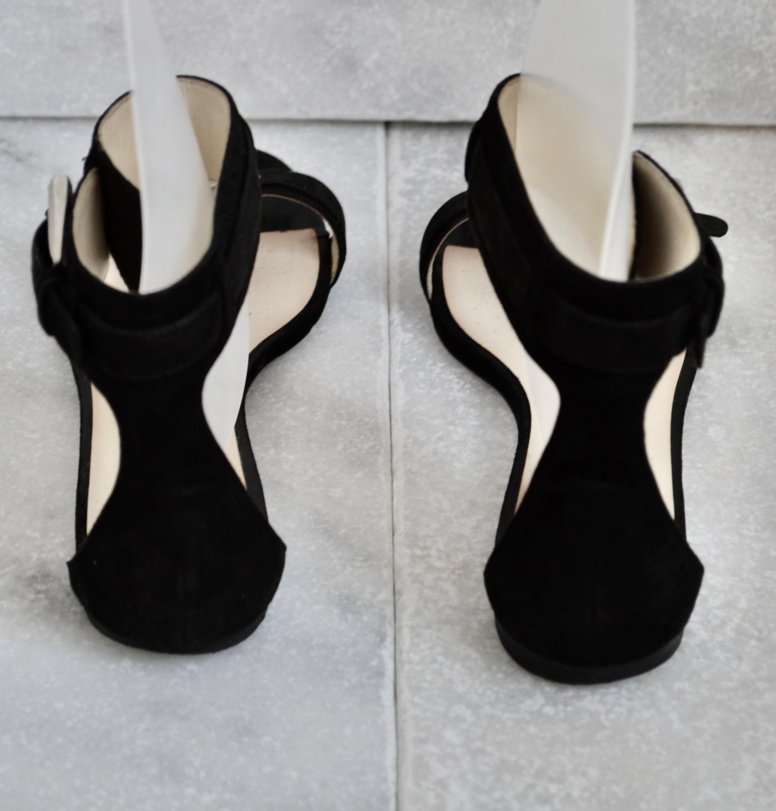 Black Suede Ankle Strap Flat Sandals