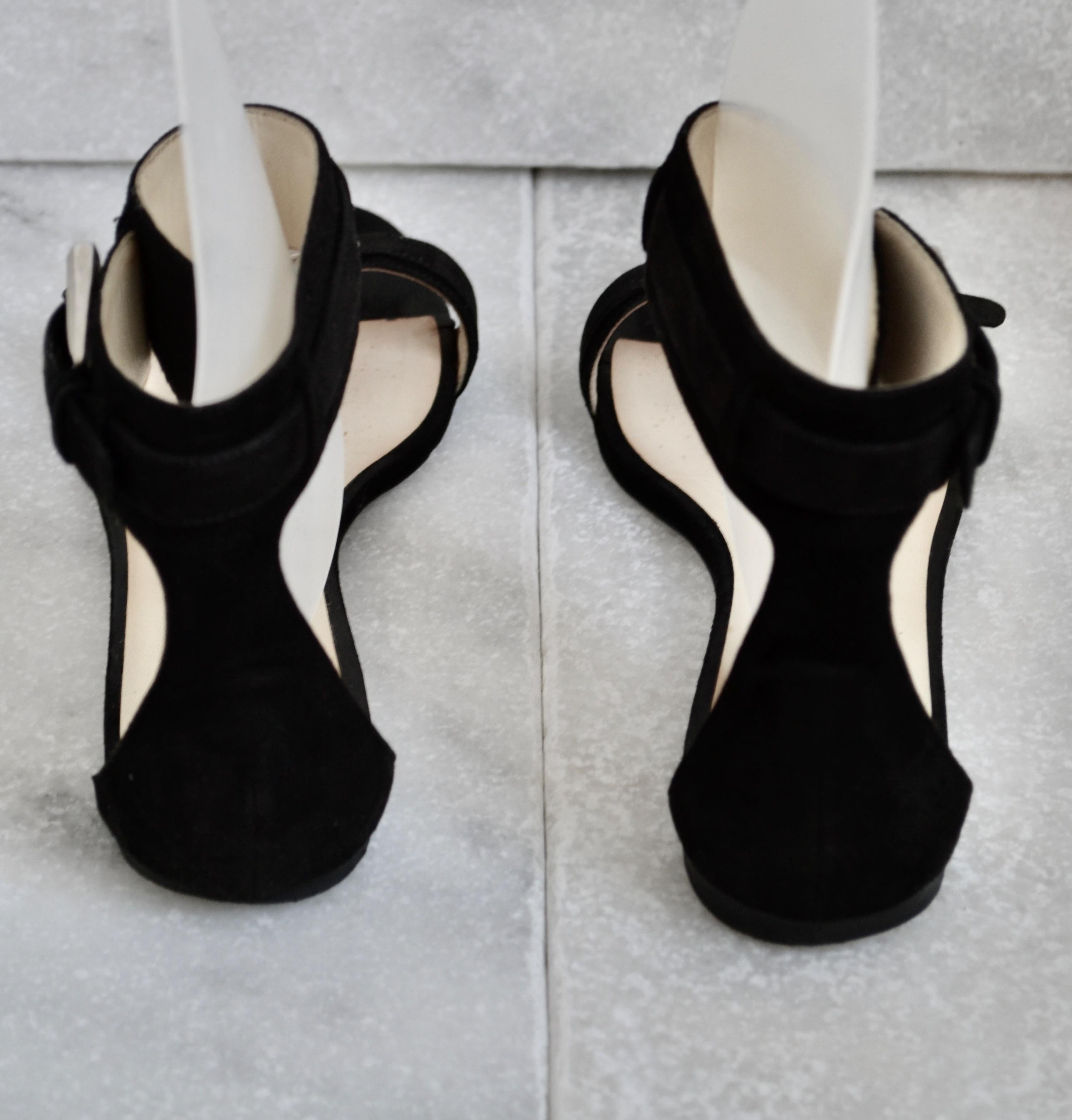 Black Suede Ankle Strap Flat Sandals