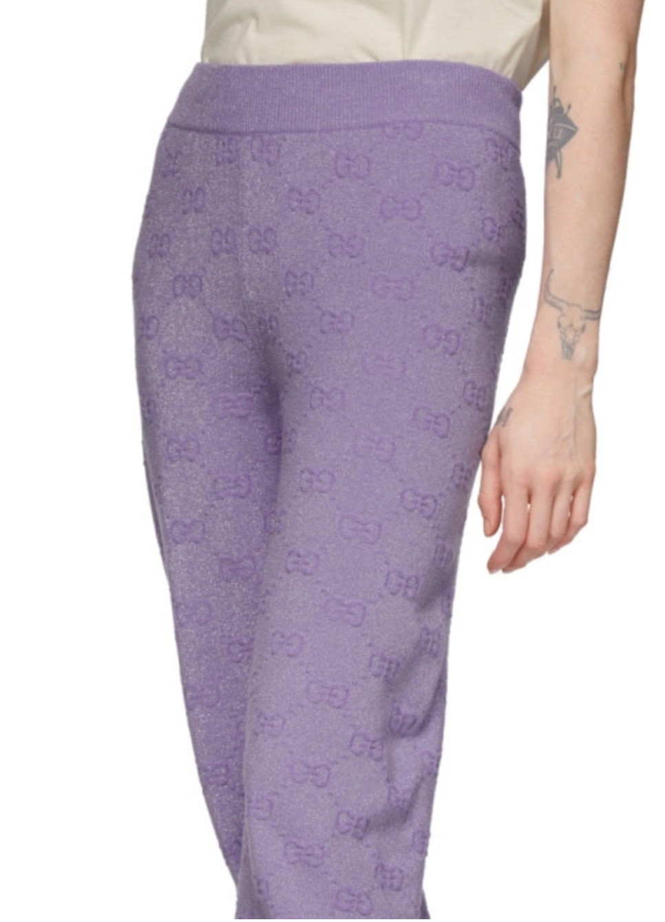 Gucci Lilac Metallic Cuffed Monogram Sweatpants