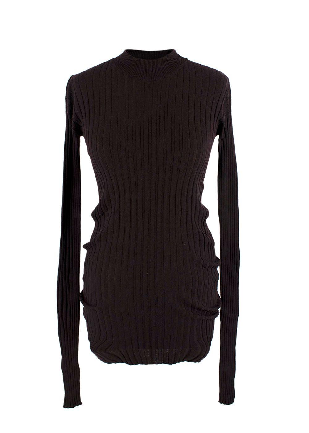 Bottega Veneta Dark Brown Long Sleeve Ribbed Top
