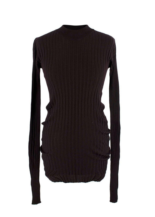 Bottega Veneta Dark Brown Long Sleeve Ribbed Top