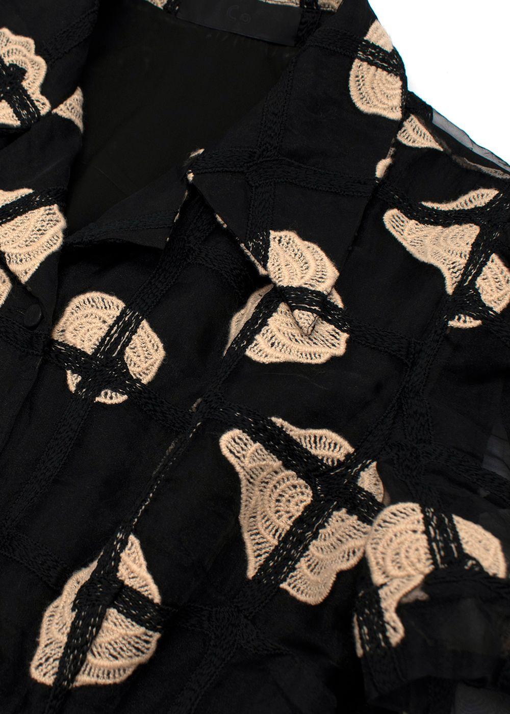Black & Beige Mesh Macrame Belted Midi Dress